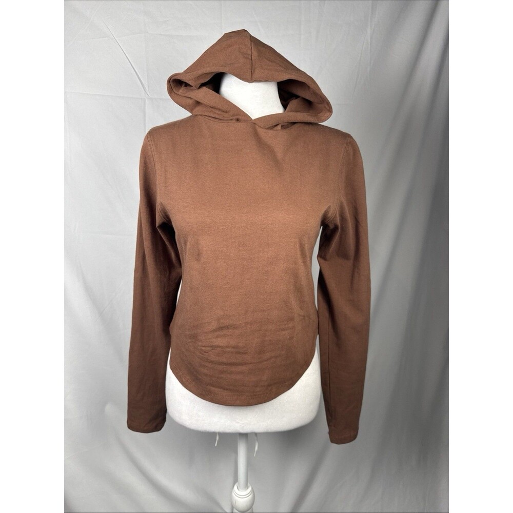 Givon Women’s Large Pullover Hoodie Crop Top Color - Brown Fitted Thumb Holes